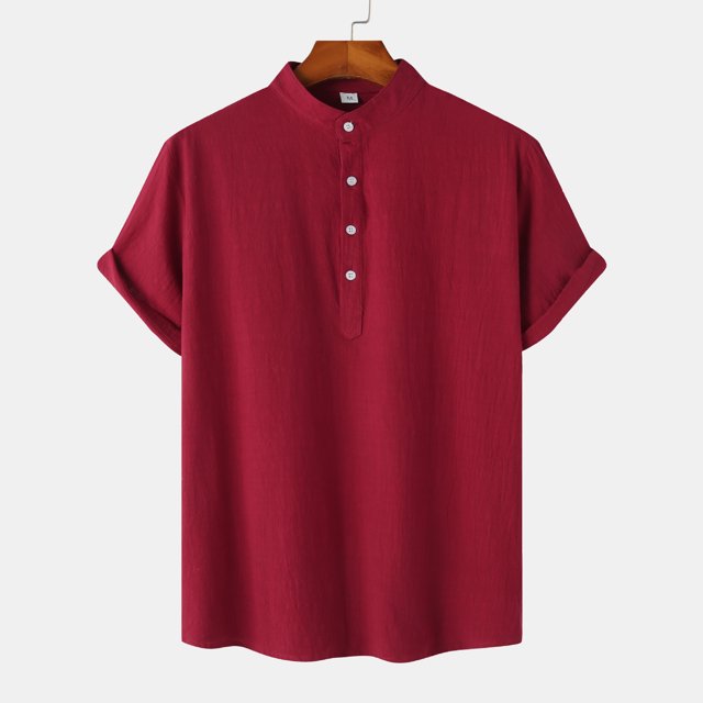 Chemise Décontractée à Manches Courtes en Coton et Lin pour Hommes, Col Montant, Été