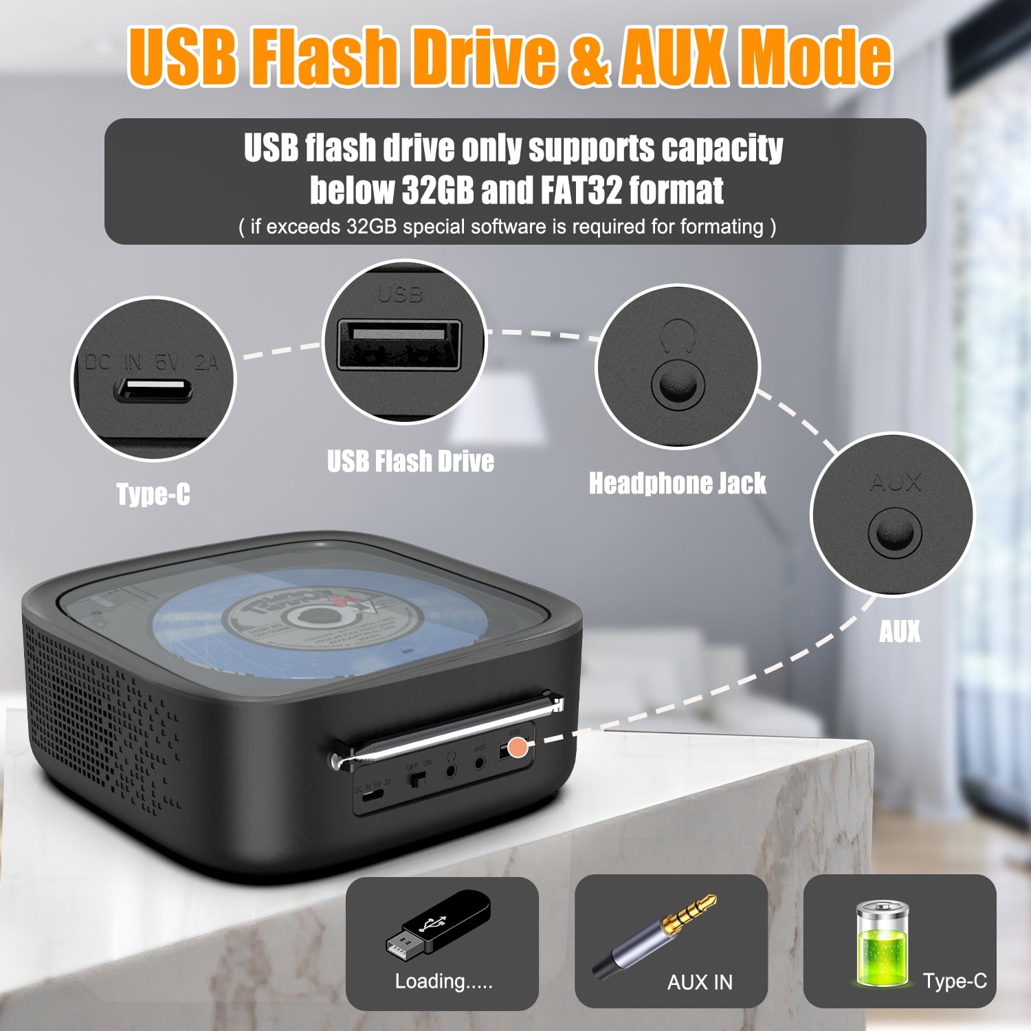 Portable CD Player Bluetooth, Desktop CD Player with Bluetooth Music Boombox Portable CD Players for Home FM Radio & Bluetooth Speaker LED Screen Built-in Dual Speakers