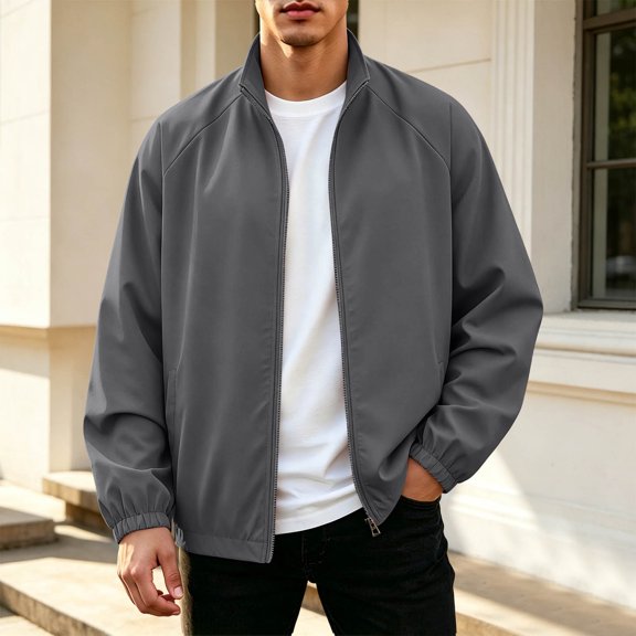 LYSMORA 2026 Men's Stand Collar Zip Up Lightweight Track Jacket, Raglan Sleeve Elastic Cuff Loose Fit Windproof Daily Casual Outerwear