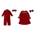 thumbnail image 5 of Pijamas de invierno de terciopelo rojo, ropa para niños, niño y niña, conjuntos de pijamas navideños para bebé con lazo de encaje a juego para la familia, 5 of 5