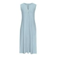 thumbnail image 4 of ATOYSOY Women's Elegant Casual Eyelet Tea Length A Line Dress Solid Color Sleeveless Button Trendy Summer Saving Retro Beach Sundress V Neck Pockets Dress for Girls Light Blue XXL, 4 of 6