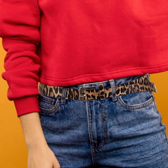 Hemoton Leopard Print Alloy Buckle Belt for Women Vintage Adjustable PU Decor Belt Assorted Color