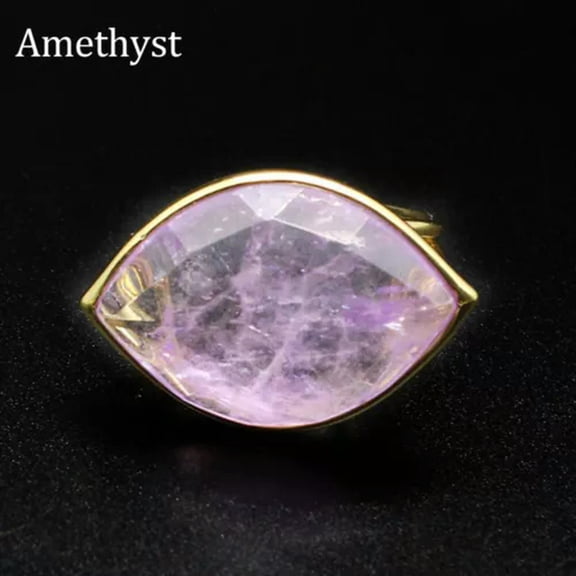 HOOUN 1pc Eye of Horus Oval Faceted Crystal Ra Ring Egyptian Symbol Gemstone Bead Gift-Amethyst-1PC (Random Pick)