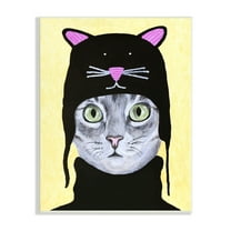 Stupell Industries Adorable Grey Cat Wearing Hat Black Turtleneck Yellow Background , 10 x 15, Design by Coco de Paris