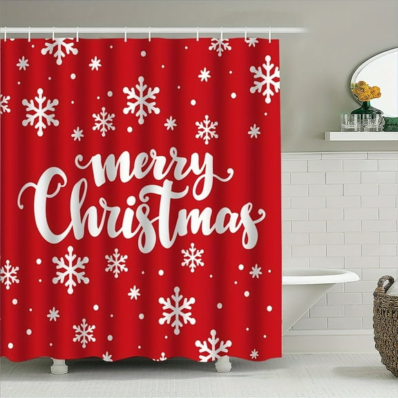 JOOCAR Merry Christmas Red Snowflake Polyester Shower Curtain for Home Bathroom Bath Tub Decor 72x72 inch
