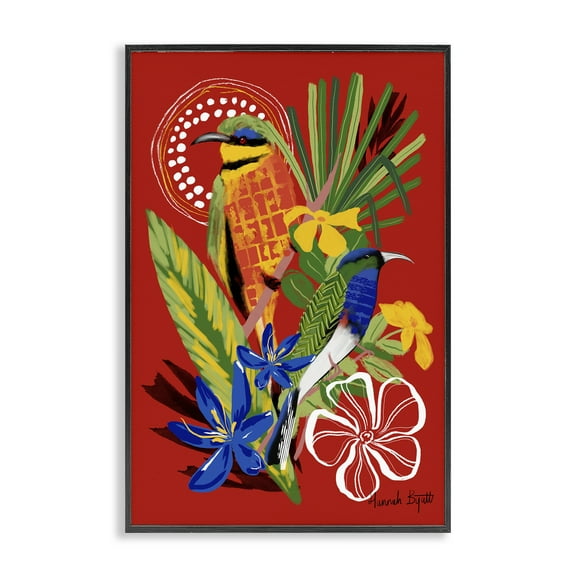 Stupell Industries Gambia Inspired Birds Animals Painting Black Framed Art Print Wall Art, 12 x 18