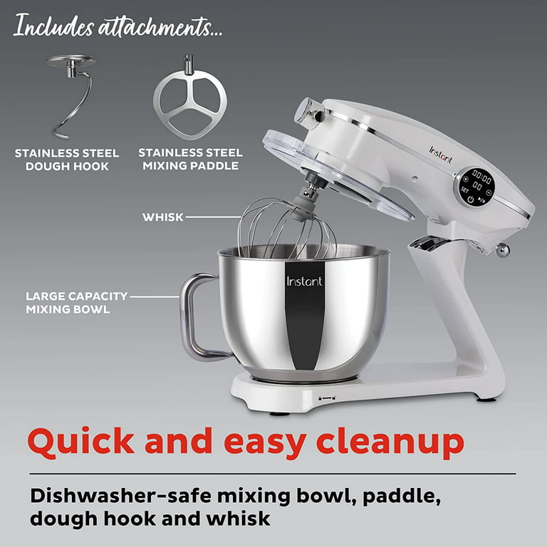 Instant 7.4 qt Stand Mixer Pro, 600W 10-Speed with Digital Interface and  Dishwasher Safe Accessories, Pearl White 
