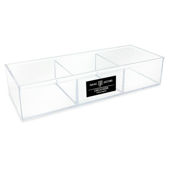 Isaac Jacobs Large Clear 3-Compartment Acrylic Stackable Organizer, Multi-Section Storage Solution