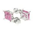 thumbnail image 2 of 4 ct Push-Back Stud Earrings for Women | 7.0mm Princess Cut Simulated Pink Diamond | 18K White Gold, 2 of 5
