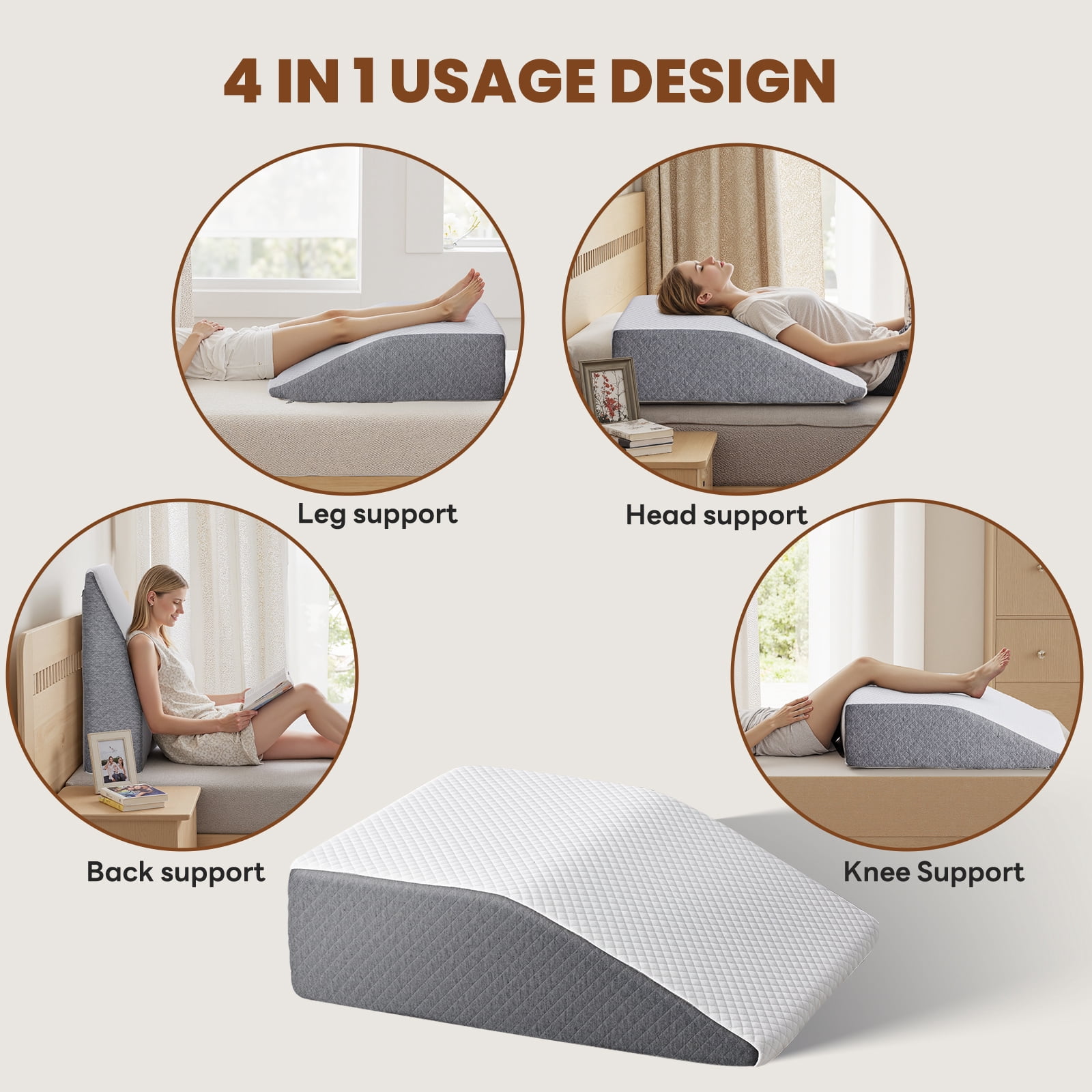 CONCETTA Wedge Pillow for Sleeping, Memory Foam Body Pillow for Acid Reflux, Neck & Back Pain Relief, Post-Surgery Recovery & Snoring Reduction, 7Inch