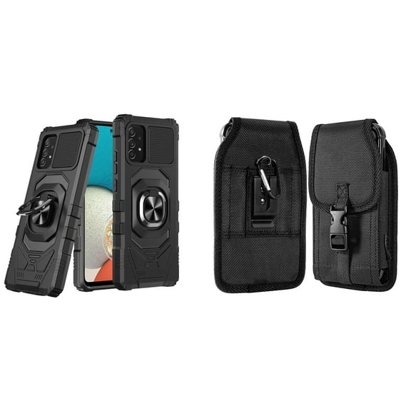 Case with Belt Holster Bundle for Samsung Galaxy A53 5G: Heavy Duty Shield Cover (Black) and Vertical Nylon Buckle Phone Pouch