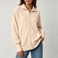 thumbnail image 3 of DISKEBUISS Women's Ribbed Full Zip Up Jacket Stand Collar Long Sleeve Sweatshirt Coat with Thumb Holes & Pockets for Fall Winter, 3 of 7