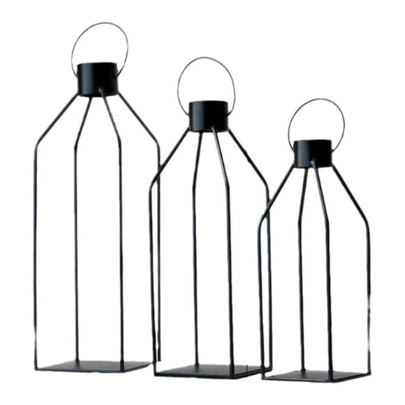 Candelabro De Hierro Perfecl 3 Piezas Con Forma De Farol Elegante