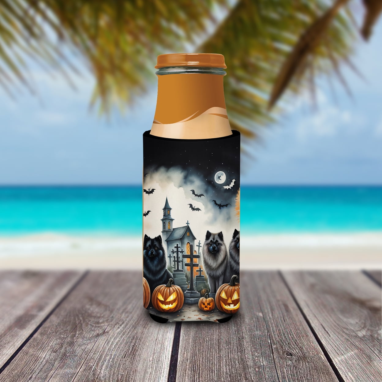 Carolines Treasures DAC2045MUK 0.25 x 6.5 x 4 in. Keeshond Spooky Halloween Hugger for Ultra Slim Cans
