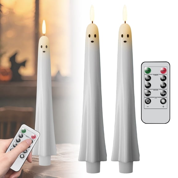 Halloween Ghost Flameless Taper Candles with Remote LED Candles Ghost Candlesticks