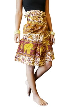 Mogul Women Short Wrap Skir Bohemian Animal Print Cotton Wrap Around Summer Skirts