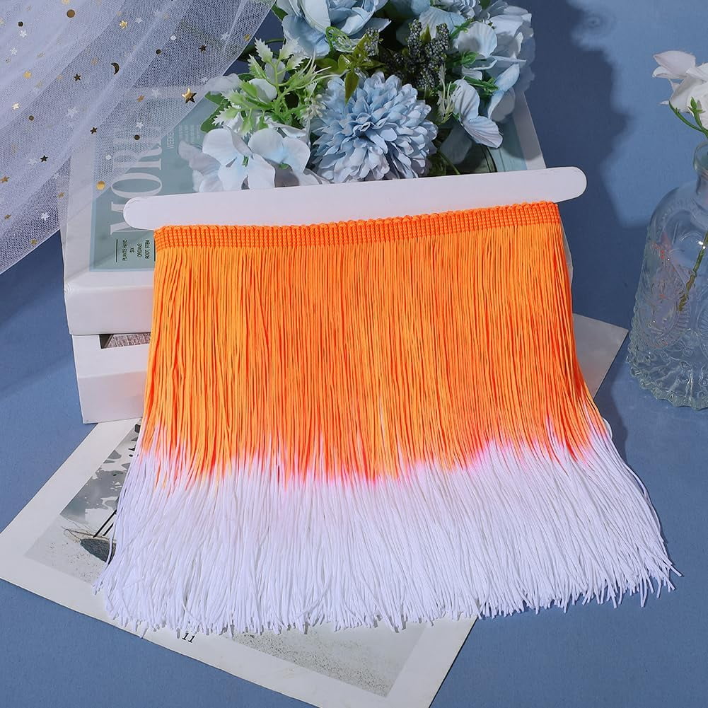 8 Inch Wide Sewing Fringe Nylon Tassel Ribbon 3 Yards Gradient Orange Chinlon Lace Ribbon Trimming