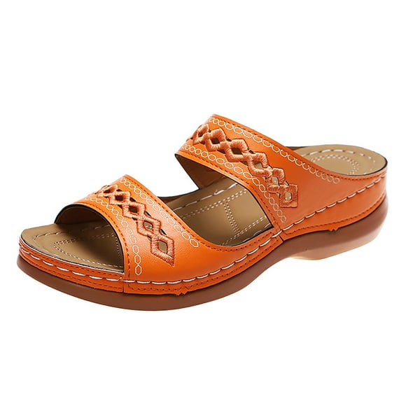 XIAQUJ Women Summer Solid Color Slip on Casual Open Toe Wedges Soft Bottom Breathable Slippers Shoes Sandals Sandals for Women 2024 Orange 9.5