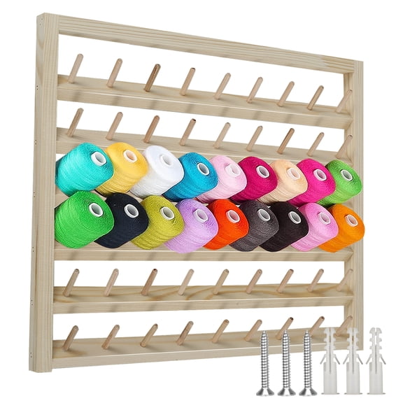 Pcapzz 48 Spool Wooden Thread Holder MultiPurpose Wooden Thread Rack Wall Mounted Sewing Thread Holder Organizer with Screws for Embroidery,Sewing Threads,Hair Band