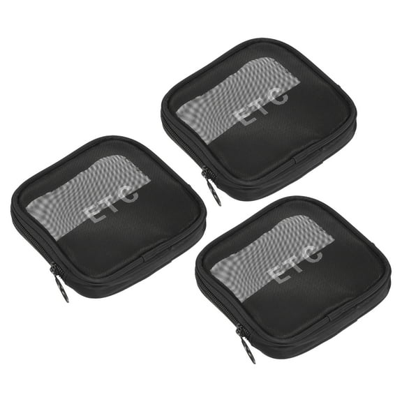 Uxcell 4.3"x4.3"x0.8" Travel Mesh Toiletry Bag Makeup Cosmetic Bag Zipper Pouch Black 3 Pack