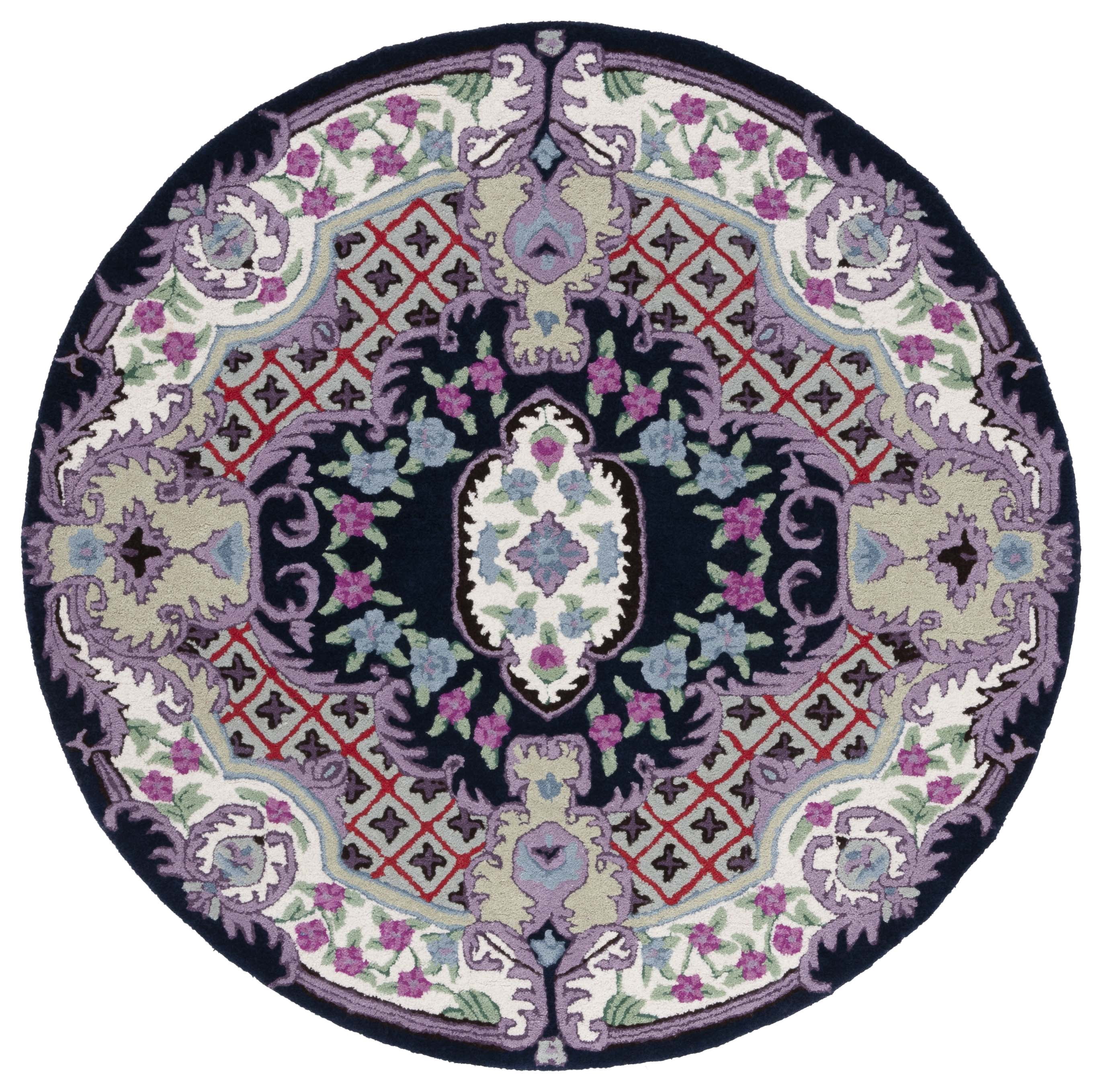 SAFAVIEH Bellagio Chandler Floral Wool Area Rug, Navy/Ivory, 5' x 5' Round