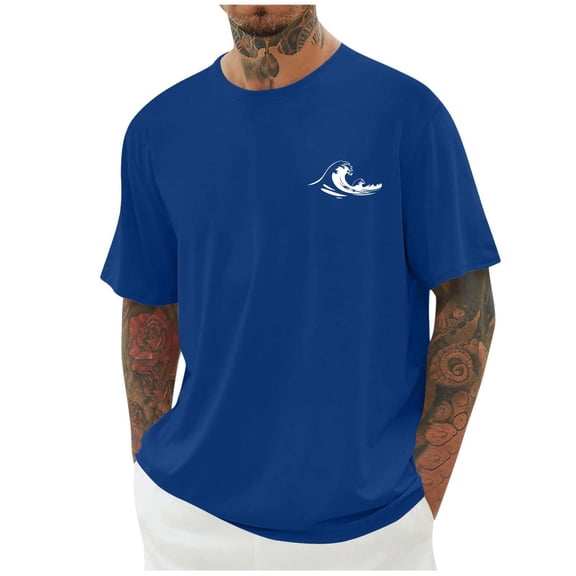 FRSASU Summer Round Neck Short Sleeved T Shirt In Men's Wave Beach Print Soft T Shirts Blue