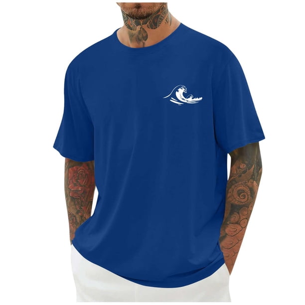 Camisetas de Manga Larga para Hombre Impresión de Algodón Cuello Redondo Moda Casual Camiseta de Manga Corta, Top de Verano Suave