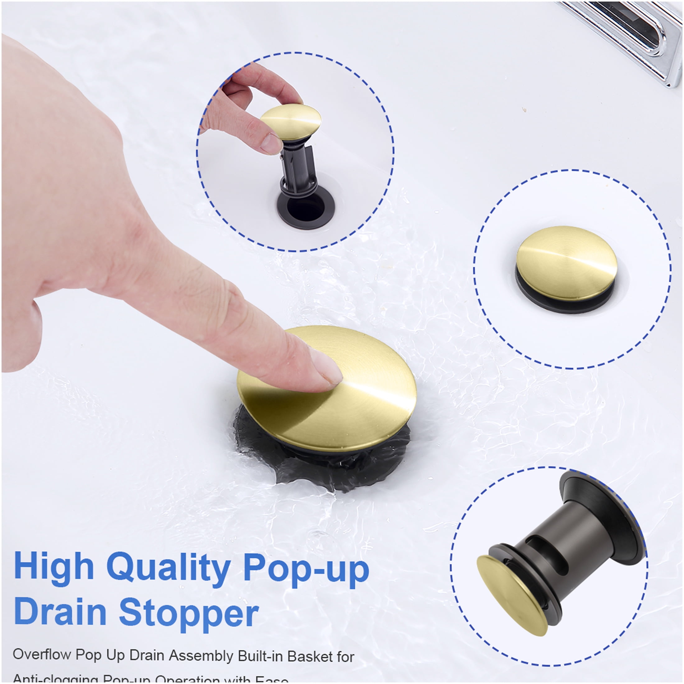 JERFIT 4 inch Centerset Bathroom Sink Faucet with Drain, Brushed Gold 2-Handle High Arc Swivel Spout, Water Saving Deck Mount Vessel Vanity Faucet