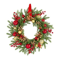 Generic Christmas Lighted Wreath for Front Door, Red and Golden Artificial Holiday Wreath with Berries for Indoor Outdoor Home Decorations