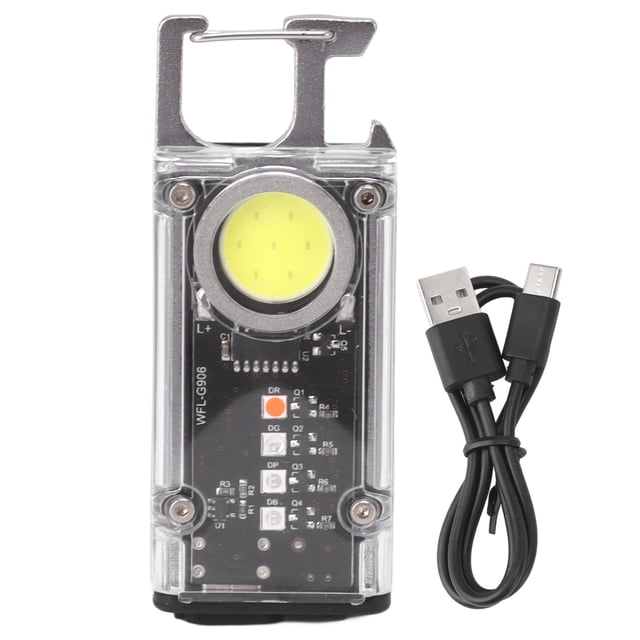 Mini linterna LED recargable COB de 800 lúmenes para exteriores, luz de trabajo con llavero, abrebotellas, luz de señal K45 plateada