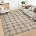 thumbnail image 2 of Garvee 9'x12' Area Rug Modern Striped Geometric Carpet, Washsble Plaid Rug Non Slip Stain Resistant Indoor Floor Mats for Living Room Bedroom Dining Room, Camel, 2 of 8