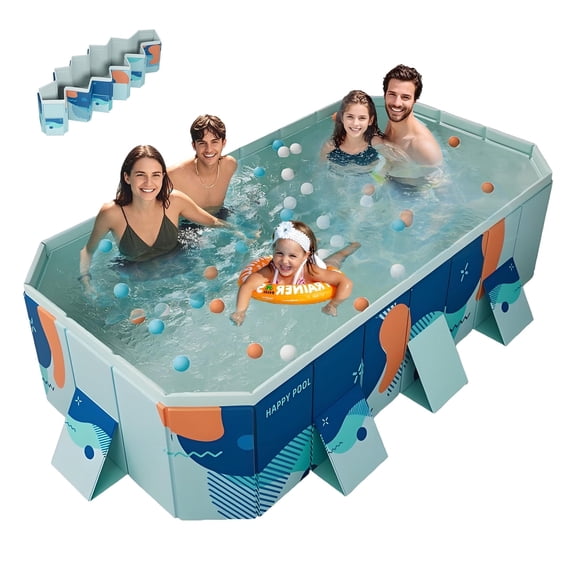 Beuway 113"Foldable Swimming Pool for 1-6 People,Non-Inflatable Above Ground Pool for Adult Kid(Blue)
