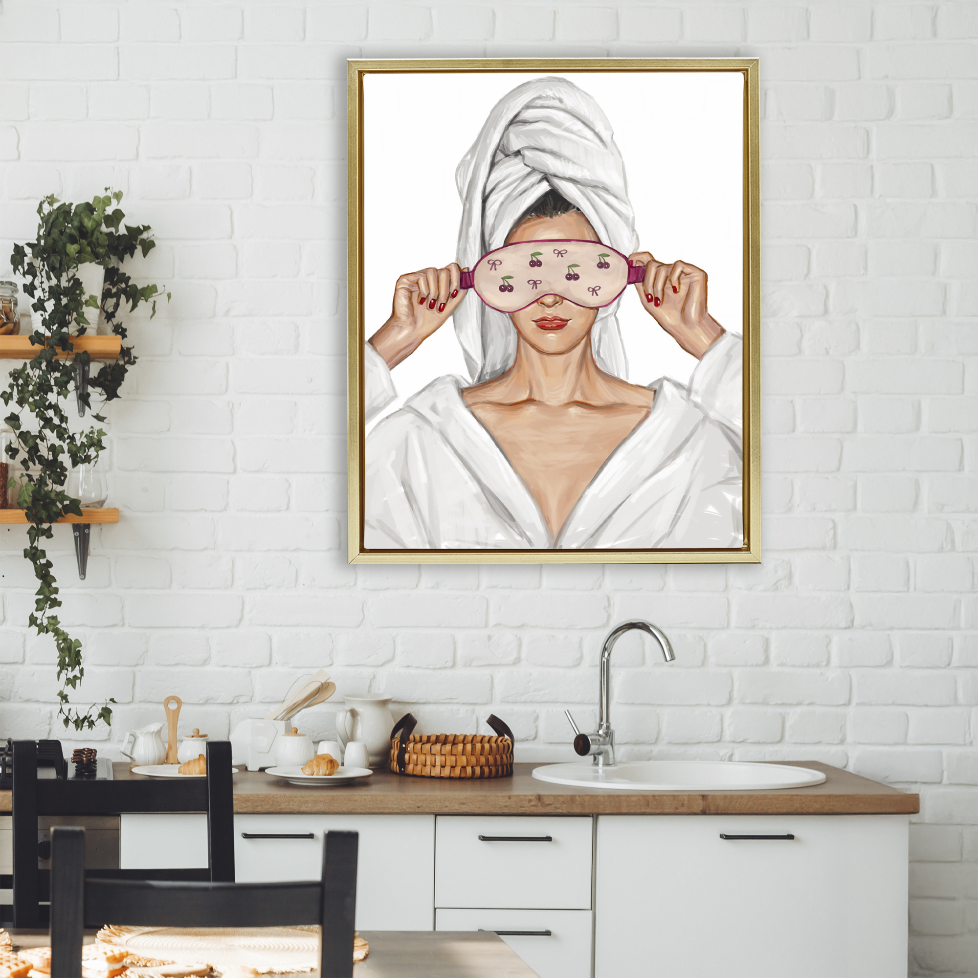Cherry Eye Mask Fashionista Gold Framed Floater Canvas Wall Art, design by Ziwei Li
