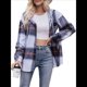 thumbnail image 2 of Camisa Clásica A Cuadros de Larga con Capucha para Mujer, Chaqueta Informal con Botones, Cárdigan de Lana y Bolsillos Laterales. Negro L, 2 of 10