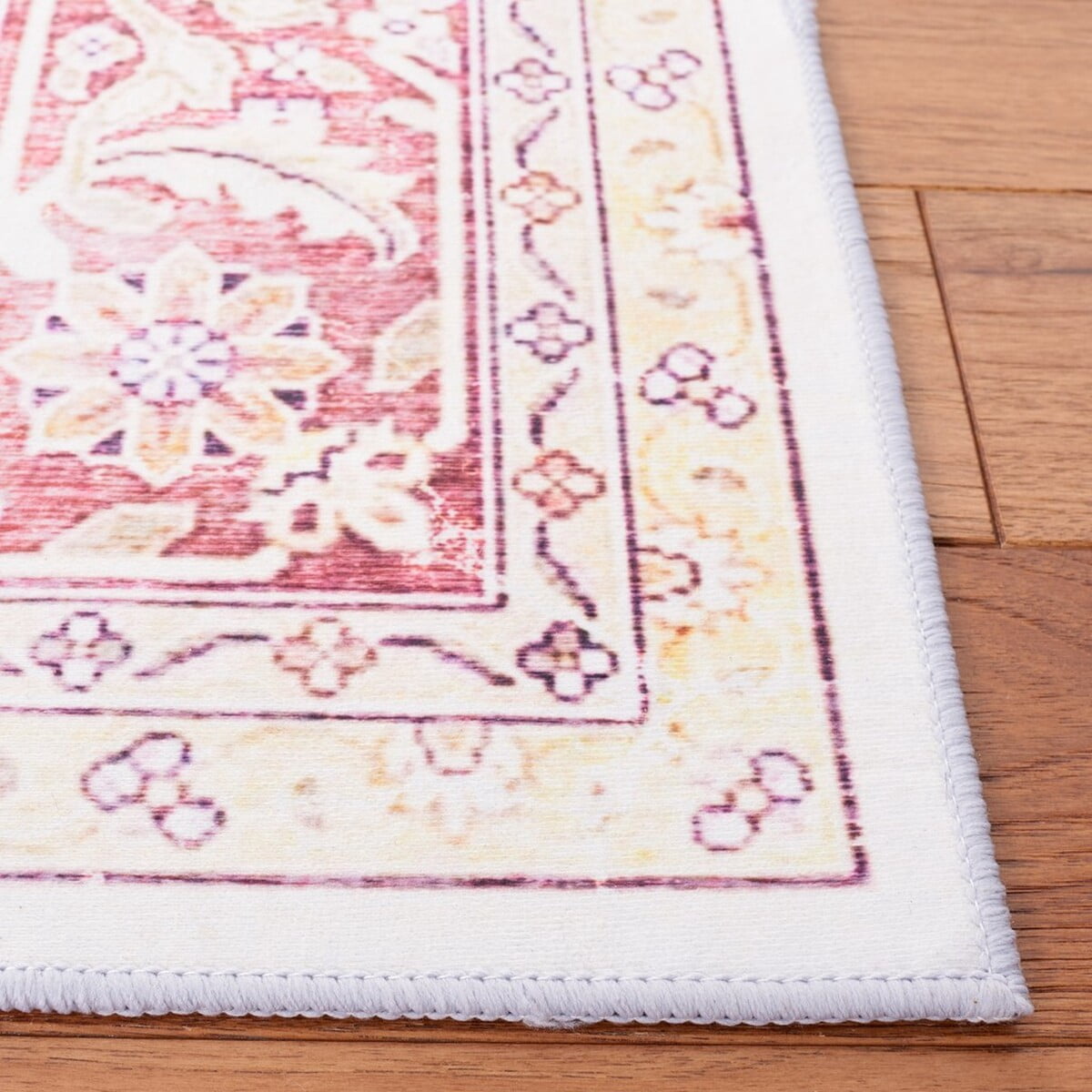 SAFAVIEH Tucson Herbert Traditional Machine Washable Area Rug, 4' x 4' Square, Beige/Rust