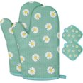 thumbnail image 1 of Oven Mitts and Potholders, BBQ Gloves , 1 Pair Oven Mitts and 2 Pot Holders, for Cooking Baking Kitchen Microwave Pizza -Qin, 1 of 5