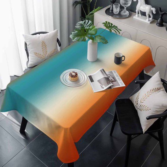 Teal Burnt Orange Ombre Table Cloth Waterproof Tablecloths, Contemporary Gradient Abstract Art Tablecloth Dining Table Cover for Kitchen Party Tabletop Outdoor, Rectangle Tablecloth 60x120 Inch