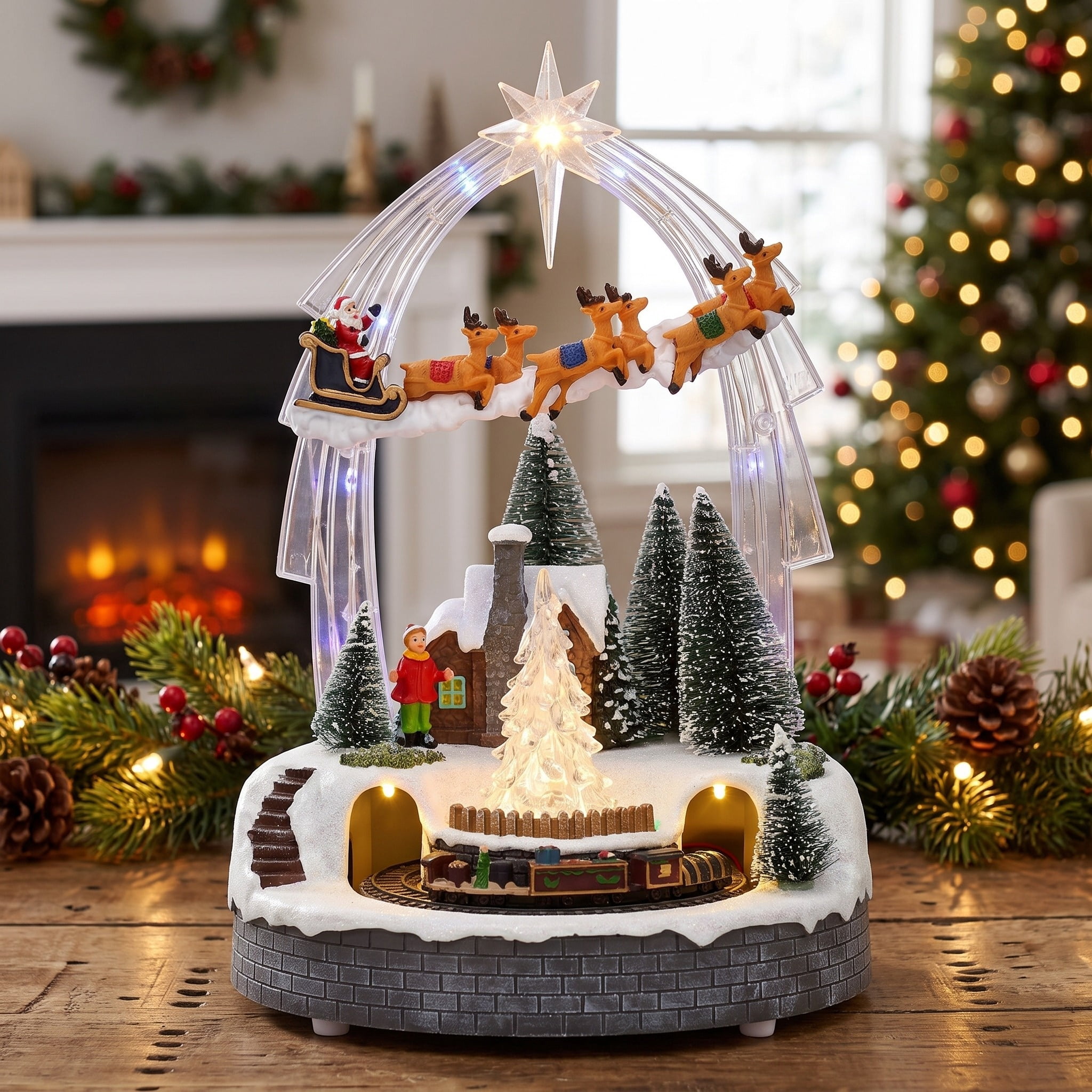 Light-Up and Musical Flying Santa Christmas Village Decoration, Multicolor, 11.37", by Holiday Time