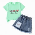 thumbnail image 4 of TOWED22 Toddler Girl Denim Skirt Set Short Sleeve Print T-Shirt Tops and Jean Skirt Outfits Kids Summer Clothes(P,2-3 Y), 4 of 4