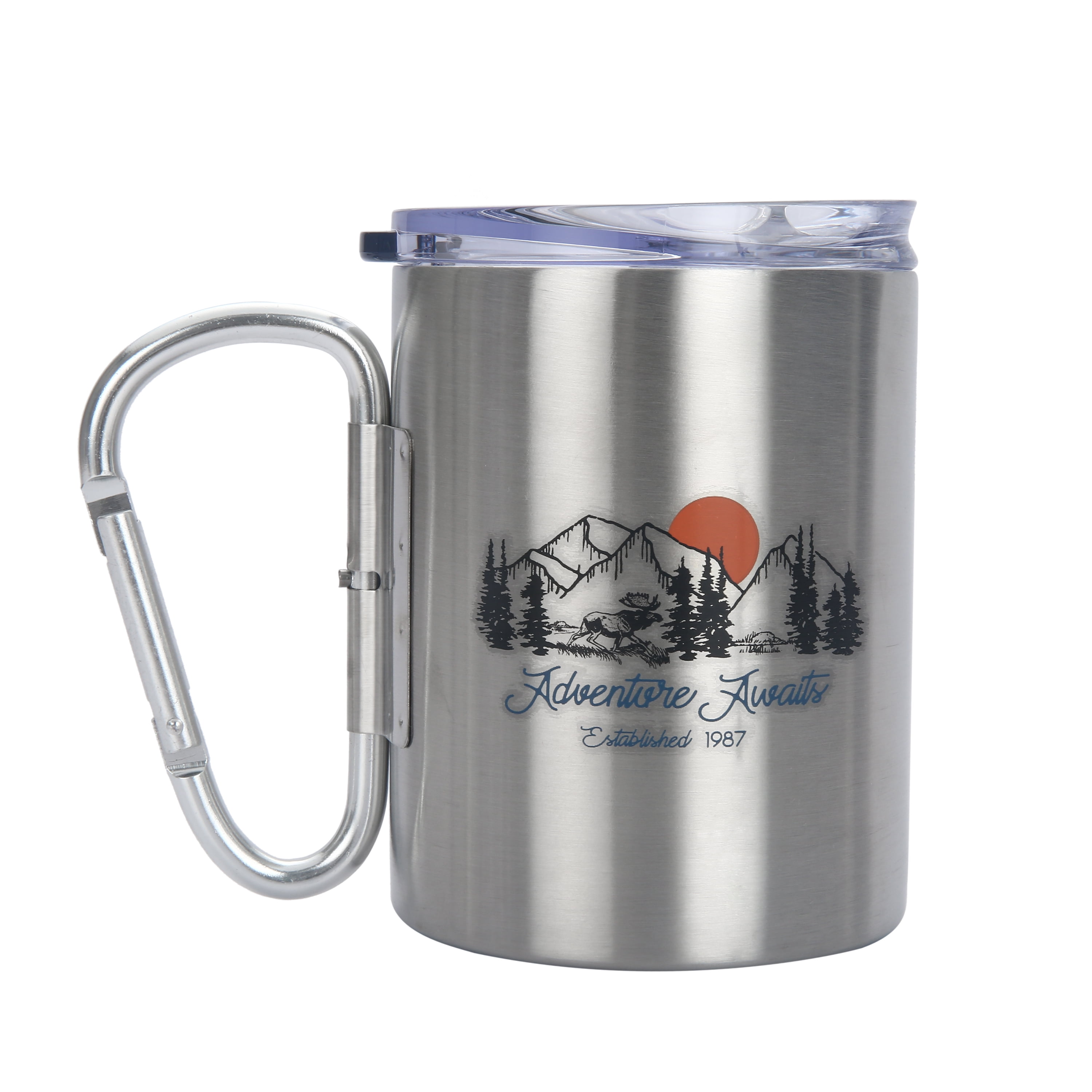 Stainless Steel Cup Camping Outdoor Cup Mug With Carabiner Hook Handle-~YRSN