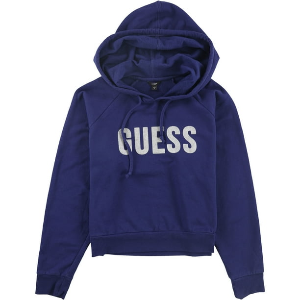 GUESS Sudadera con capucha y logotipo de lamina para mujer azul mediano Guess Sudadera Bodega Aurrera en linea