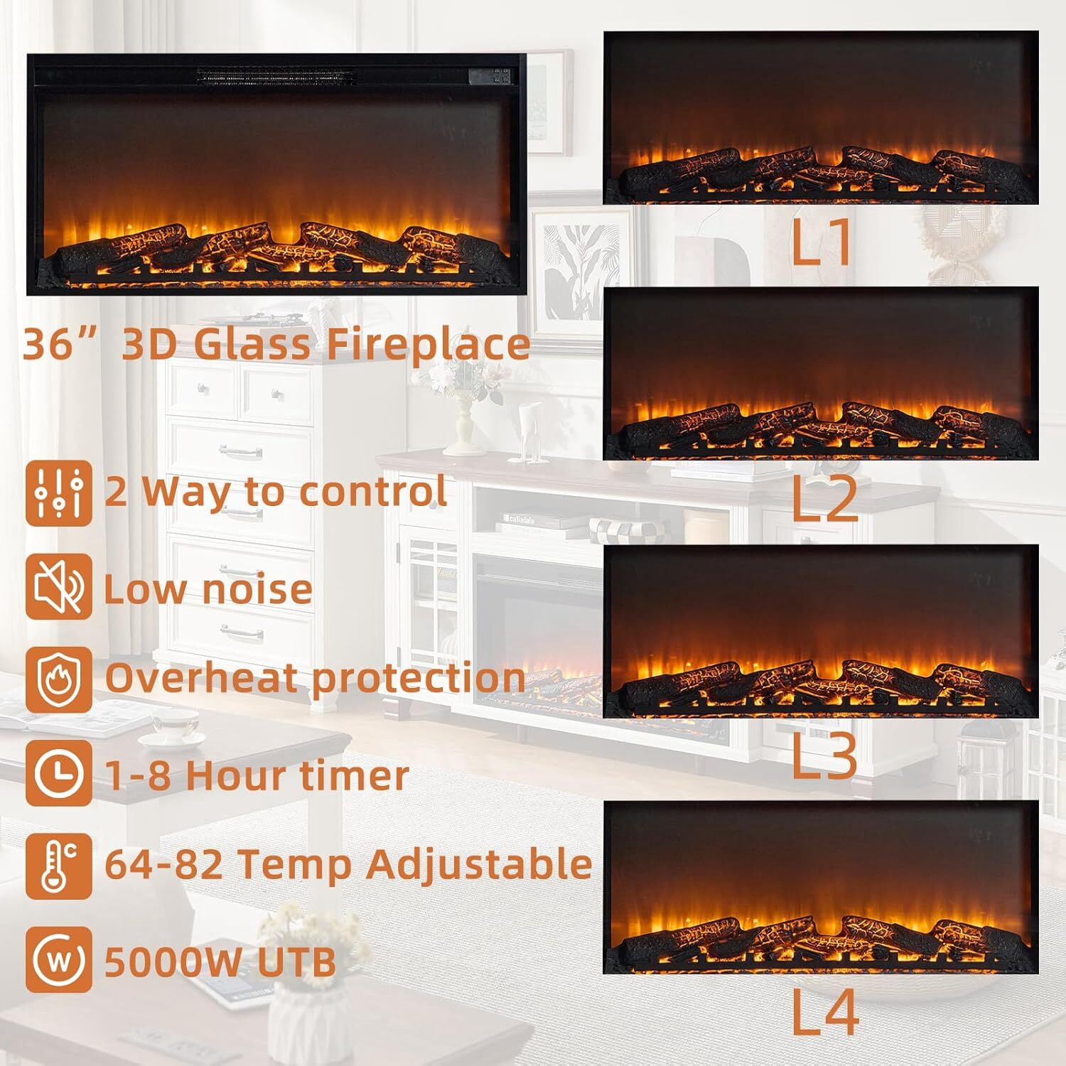 Electric Fireplace TV Stand 70" TV Stand with 36.5" Electric Fireplace, Living Room TV Cabinet with Storage for TVs Up to 80", Led Entertainment Center, Modern Media Console, White
