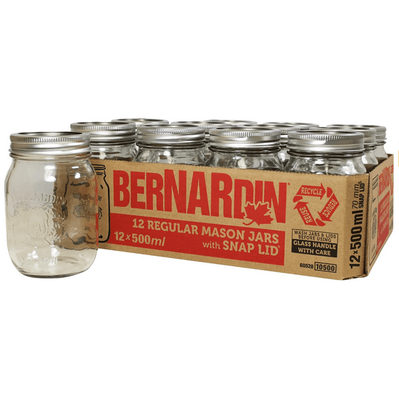 Bernardin Bocaux Mason à Bouche Régulière 500ml-Boîte de 12, 500ml, Clair