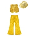 thumbnail image 4 of iiniim Kids Girls Sequins Hip Hop Jazz Dance Vest Tops with Flared Pants and Hat Modern Dancewear Gold 150, 4 of 5