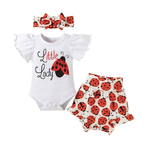 Dooleck Ladybug Baby Clothes Summer Outfit Ruffle Onesies Bodysuit Bloomer Shorts