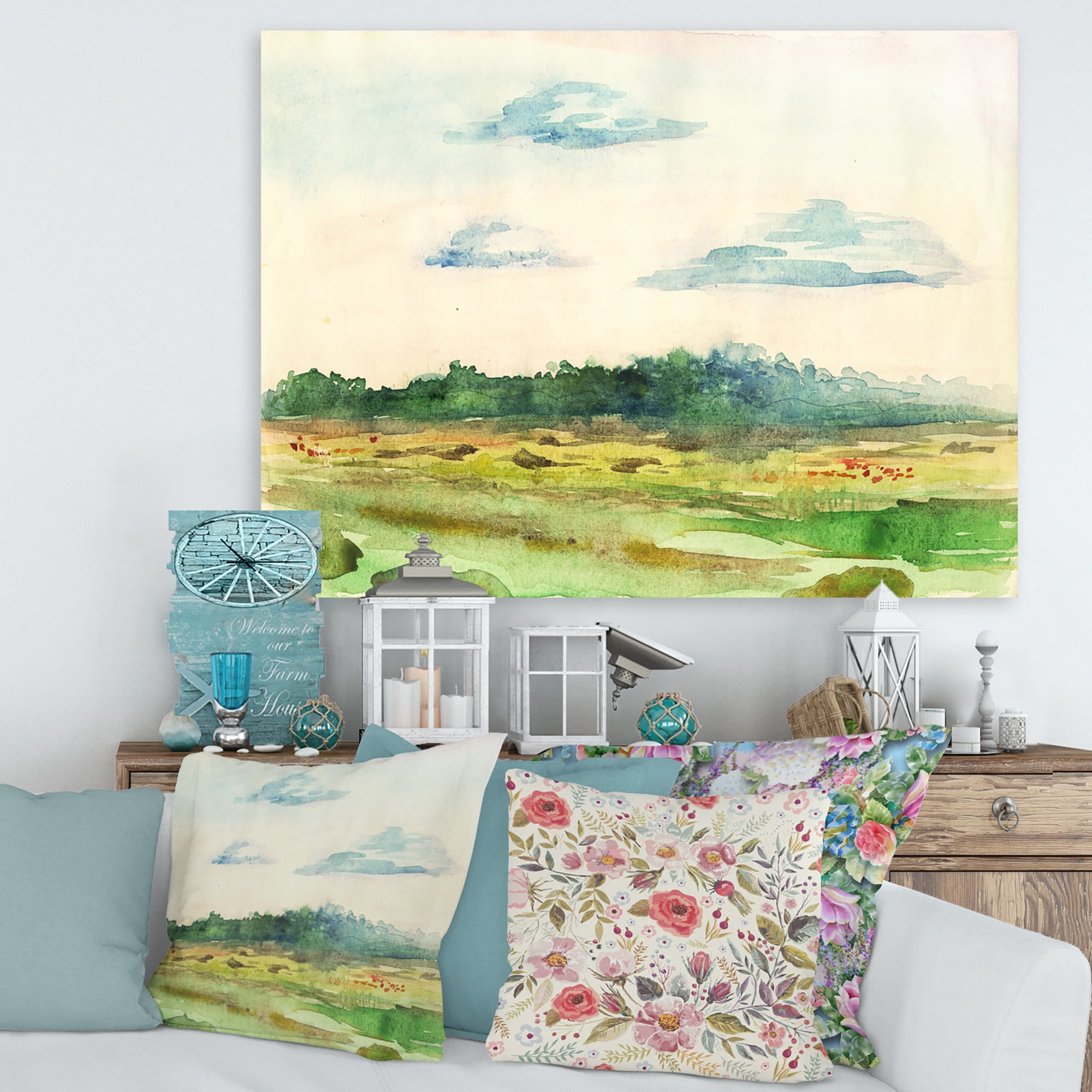 Designart ' Summer Landscape Of Green Blossoming ' Traditional Canvas Wall Art Print