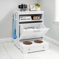 thumbnail image 2 of Pefilos 32" Modern Dog Feeder Station Furniture with 2 Raised Dog Bowls, Dog Food Storage Container, Pull Out Pet Food Cabinet, White, 2 of 10