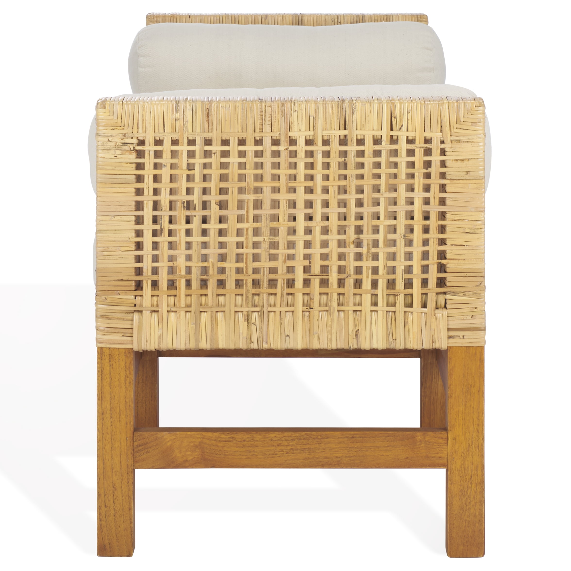 Safavieh Couture Cryslene Teakwood Upholstered Bench, Natural/White