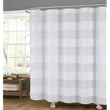 White Fabric Shower Curtain Wide Stripe Design 70 X 72 Com