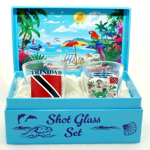 Trinidad & Tobago Caribbean Boxed Shot Glass Set (Set of 2)
